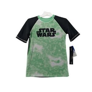 Star Wars‎ Swim Shirt Large Rash Guard Green Black Boys Baby Yoda Tie Dye Beach